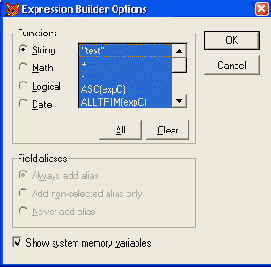   Expression Builder Options